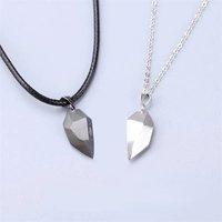 Vembley 2 Pcs Black and Silver Matching Magnetic Heart Couples Pendant Necklace