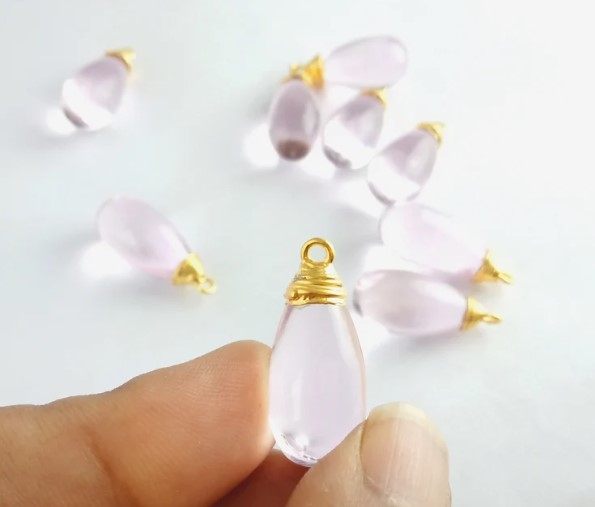 Teardrop Wire Wrapped Pendant Pink Chalcedony Gemstone Wire Necklace