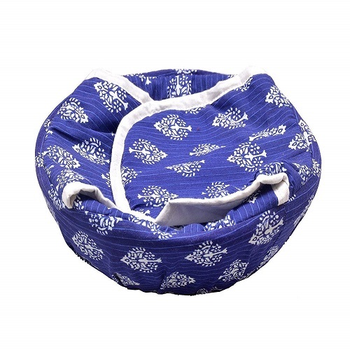 Kitchen Roti Cotton Cloth Casserole - 100% Pure Cotton, 12 inches Diameter, Blue Color | Keeps Roti Fresh, Reusable, Traditional Floral Design