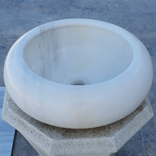 White Marble Round Washbasin Sink
