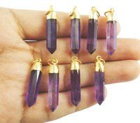 Amethyst Pendant Healing Crystal Point Gemstone Size 25x6mm Necklace Spikes Earrings Gold Electroplated Cap Pendant