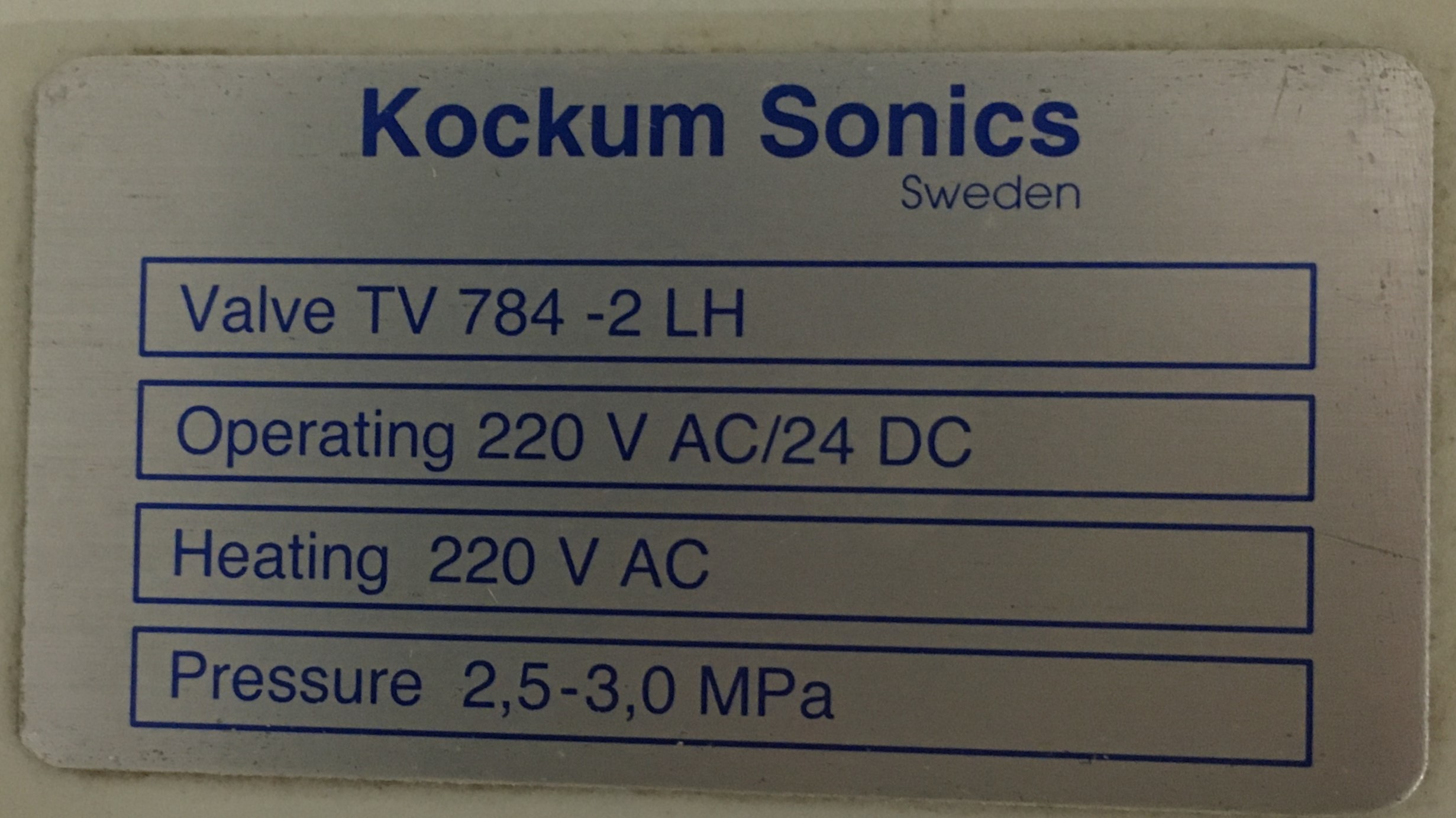 Kockum Sonics Valve Unit TV 784-2-LH For Tyfon whistle 30 Bar Pressure
