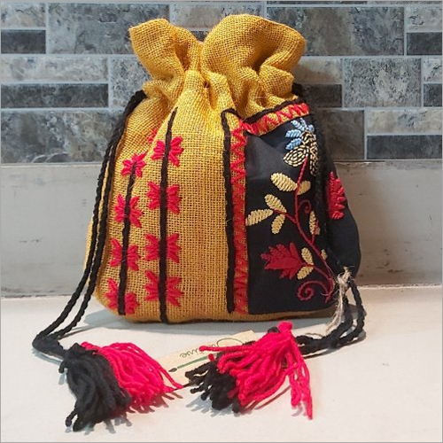 Golden Handcrafted Jute Potli Bag