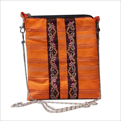 Orange Handicraft Silk Sling Bag