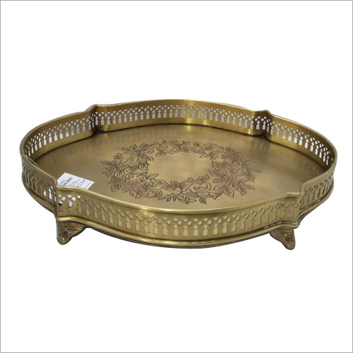 22cm Brass Polished Antique Serving Tray By M/S. QASMI TRADING COMPANY