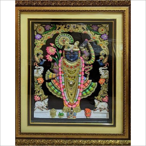 Traditional 18X24 Inches Wooden Frame Shrinath Ji 3D Painting
