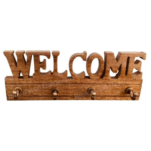 Wooden Welcome Wall Hook Carved