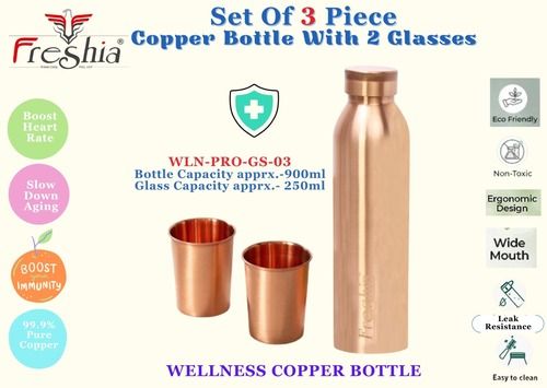 Copper Bottle with 2 Copper Glasses