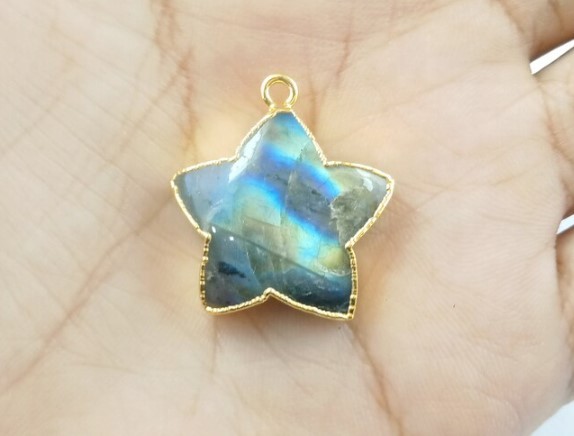 Labradorite Star Shape - Handmade Pendant Electroplated Gold Jewelry - Making By Necklace Pendant