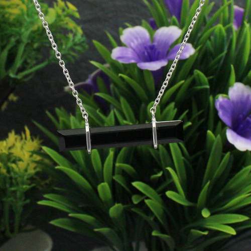 925 Sterling Silver Black Onyx Bar Necklace