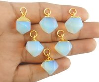 Opalite Hexagon Iron Loop Charms Pendant - Brass Hexagon Necklace - Opal - Natural Stone - Gold Tone Plated Brass