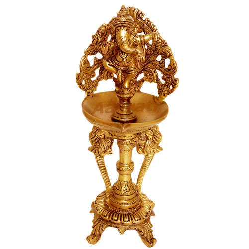 Oil diya with Lord Ganesha figure brass made event/pooja ghar/home decor oil lamp table showpiece