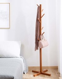 8 Hooks Bamboo Coat and Hat Rack Solid Feet for Clothes Scarves and Hats