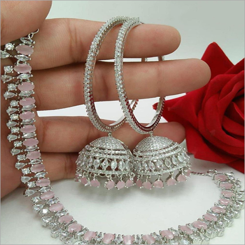 American Diamond Bali Jhumka and Necklace Set