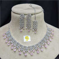 American Silver Diamond Necklace Set With Tika