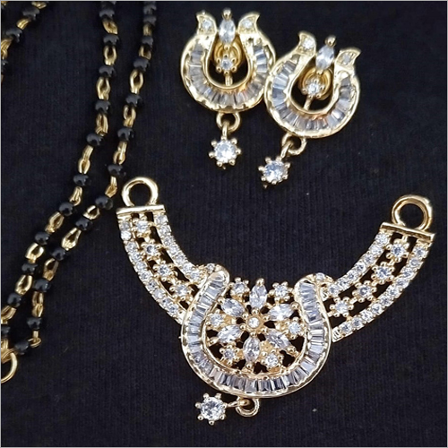 AD Diamond Mangalsutra 2 Line Black Gold Chain With Studs