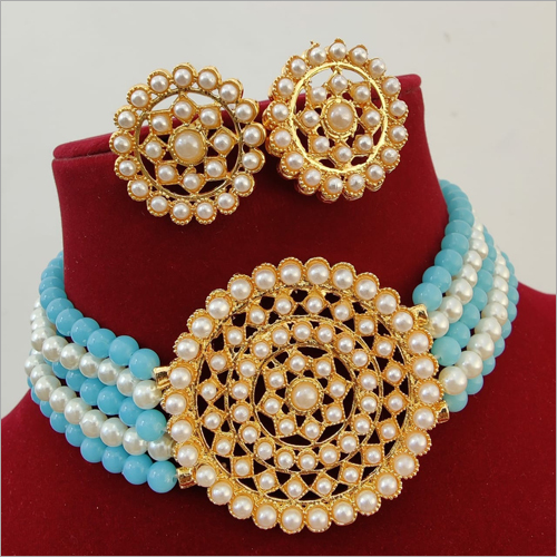 White And Blue Choker Set