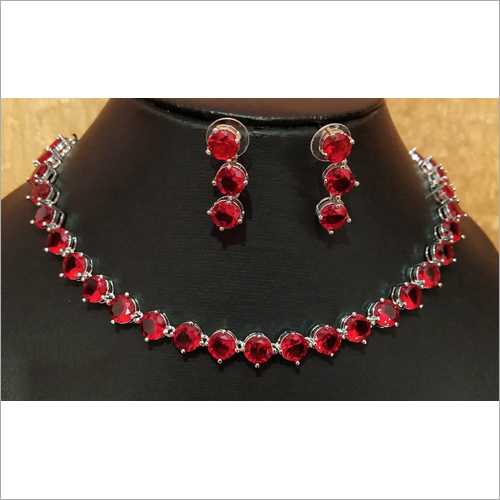 AAA Star Cut AD Silver Necklace Set