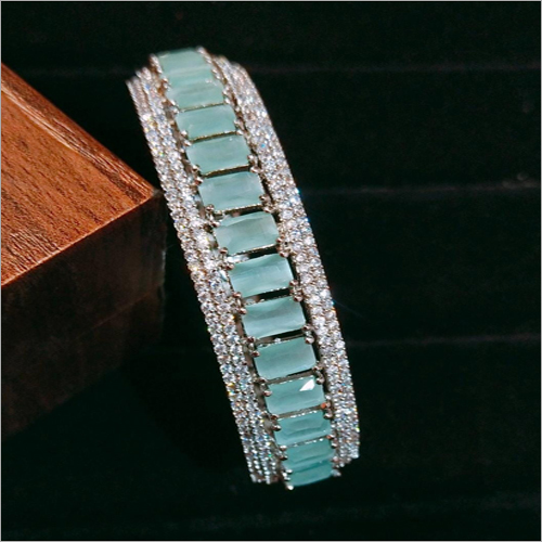 CZ Sky Blue Openable Rhodium Plated Bracelet 