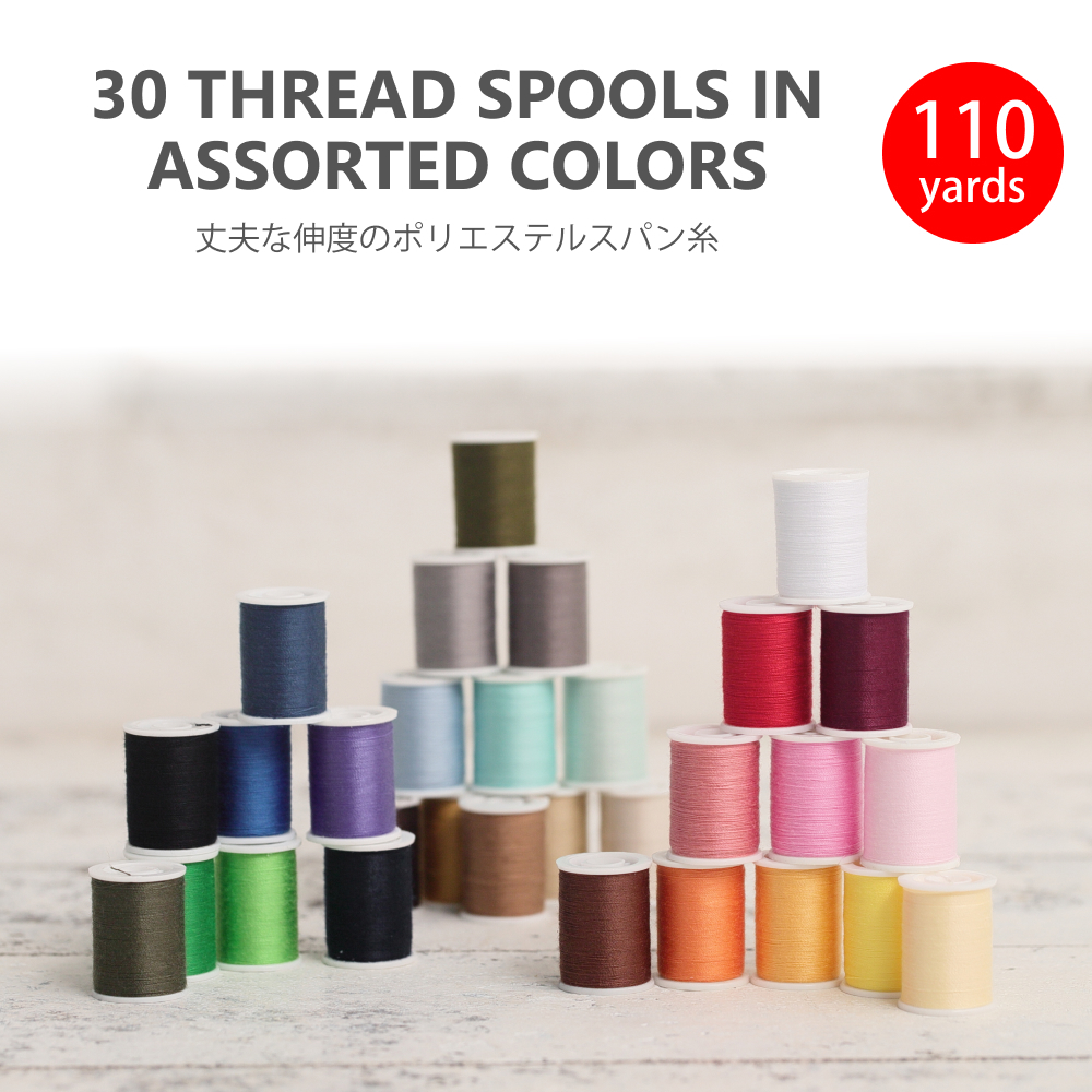 30 Color Set of Polyester All-Purpose Sewing Threads 110 Yards/100 m