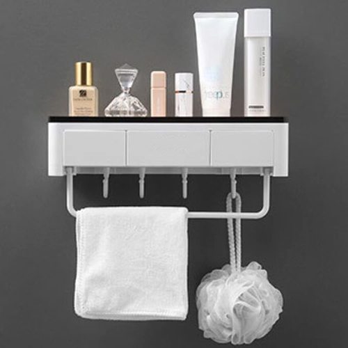 Bathroom Storage Box Free Punching Storage Rack with Drawer Can Hang Towels for Toiletries Cosmetic Bathroom Accessories