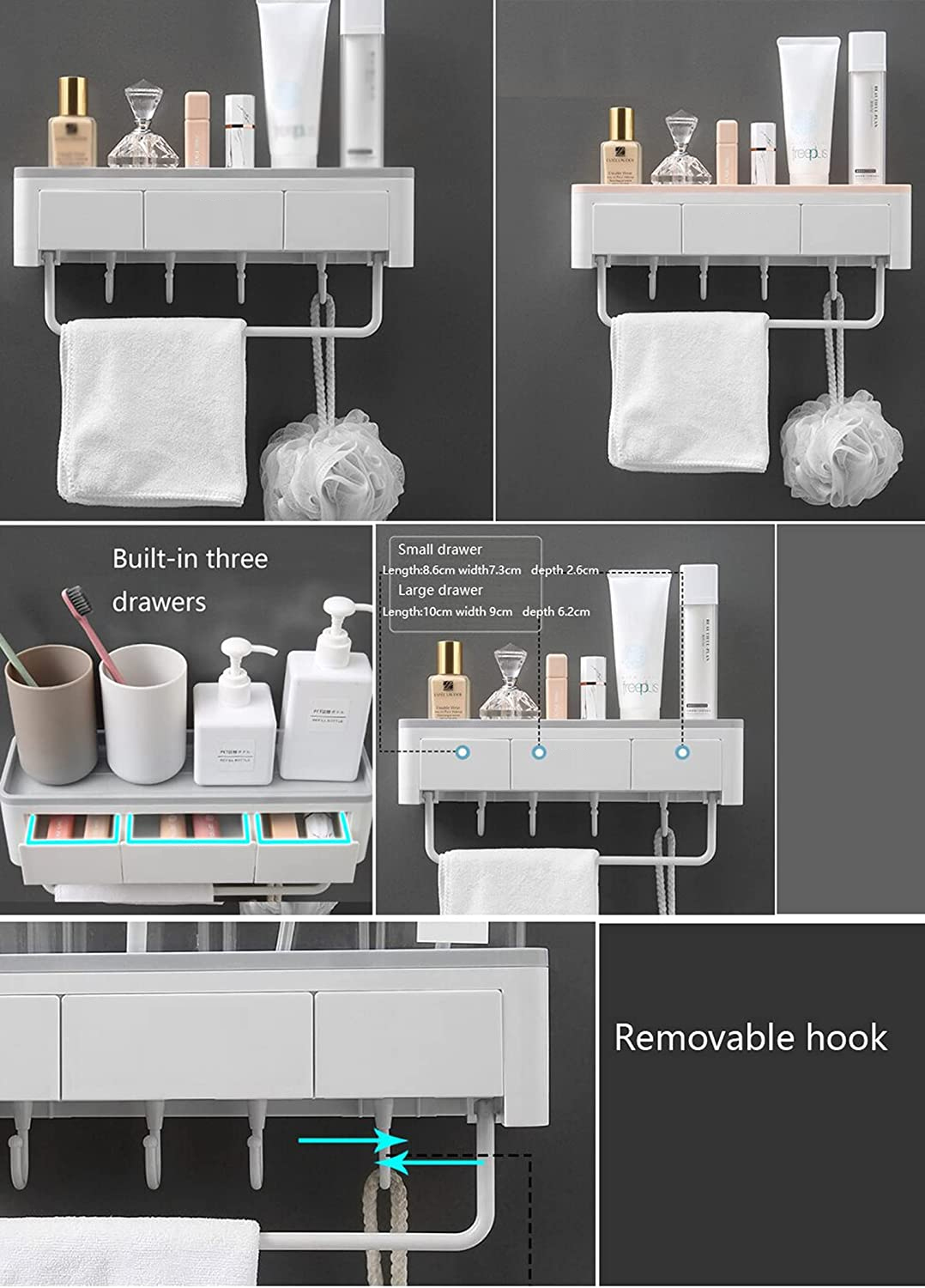 Bathroom Storage Box Free Punching Storage Rack with Drawer Can Hang Towels for Toiletries Cosmetic Bathroom Accessories