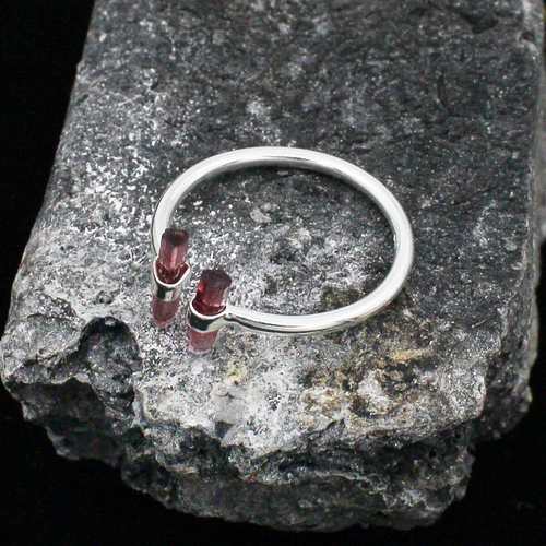 925 Sterling Silver Raw Pencil Watermelon Tourmaline Band Ring
