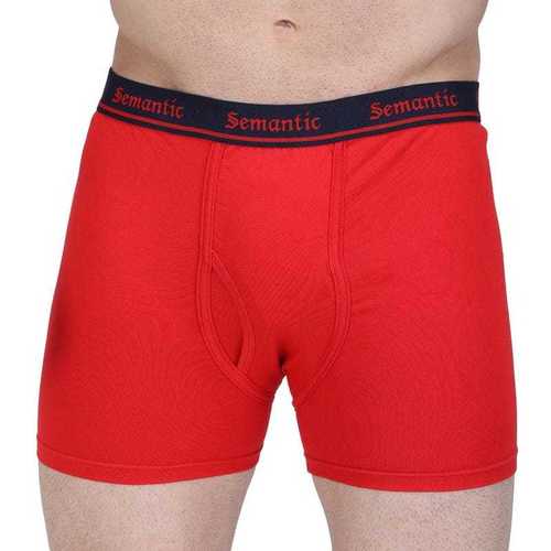 SEMANTIC COTTON RED LONG TRUNKS WITH FLY - SOLID