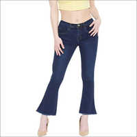 Ladies Boot Cut Denim Jeans - Denim Material, Bell Bottom Style, Blue Color | Washable, Ideal For All Seasons