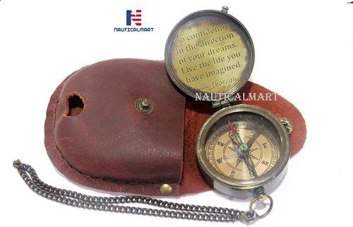Pocket Compass for Survival || Maritime Poem Pocket Compass with Button  Leather Pouch || Ship Antique Brass Camping Compass for Survival | Trekking  