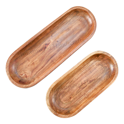 Acacia Wood Dough Bowls Set Of 2 Size: 16 X 5.5 X 1.5 Inch 12 X 5.5 X 1.5 Inch
