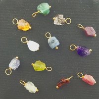 birthstone Gold Plated Wire Wrapped Pendant 7mm to 10mm Small Raw Gemstone - Raw Birthstone Pendant