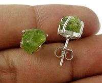 Birthstone Raw Prong Earrings Gemstone Stud Earring Silver Plated Prong Setting Stud