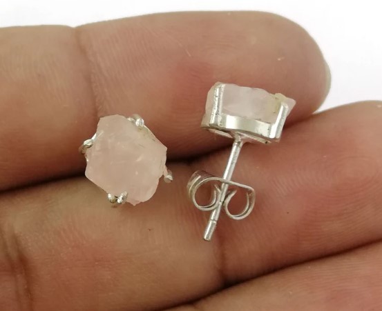 Birthstone Raw Prong Earrings Gemstone Stud Earring Silver Plated Prong Setting Stud