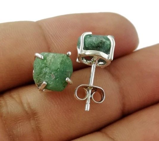 Birthstone Raw Prong Earrings Gemstone Stud Earring Silver Plated Prong Setting Stud