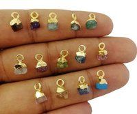 Birthstone Tiny Raw Pendant Gold Electroplated Charm Pendant Rough 5-7mm Approx. Tiny Raw Gemstone Personalized Pendant