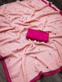 Mirror Work Saree - Pure Georgette, 5.50 Mtr Length With Rich Heavy Border | Breathable, Washable, Customized Logo, All-season Comfort