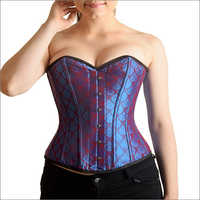 Ladies Blue Brocade Overbust Corset
