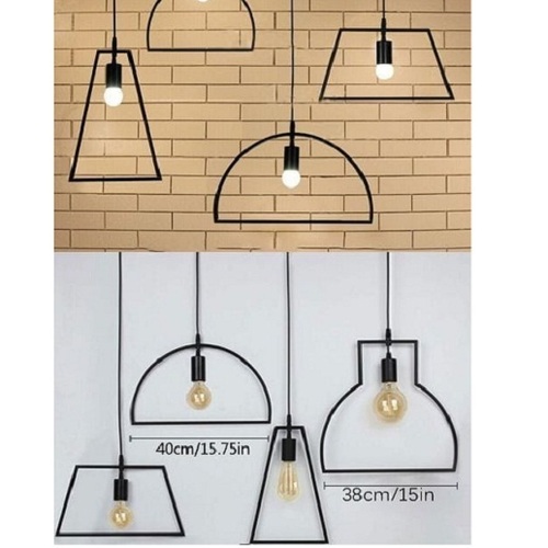 Simple Design Iron Hanging Lamp - Metal, 304.8mm Height X 203.2mm Length, Coated Finish | Eco-friendly, Handmade, Indian Decorative Theme