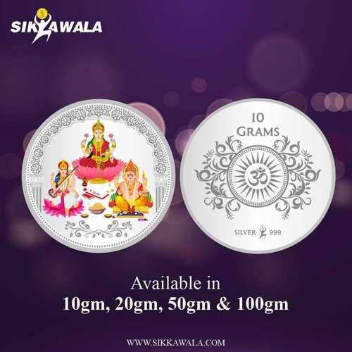 10 Gm Religious Coin Laxmi Ganesh Saraswati 99 Laxmi Ganesh Saraswati 999 Silver Color Coin Purity: High