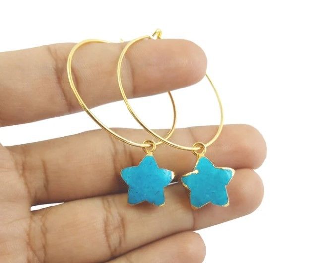 Hoop Earrings Star Gold Electroplated Gemstone Earring Gift for Her