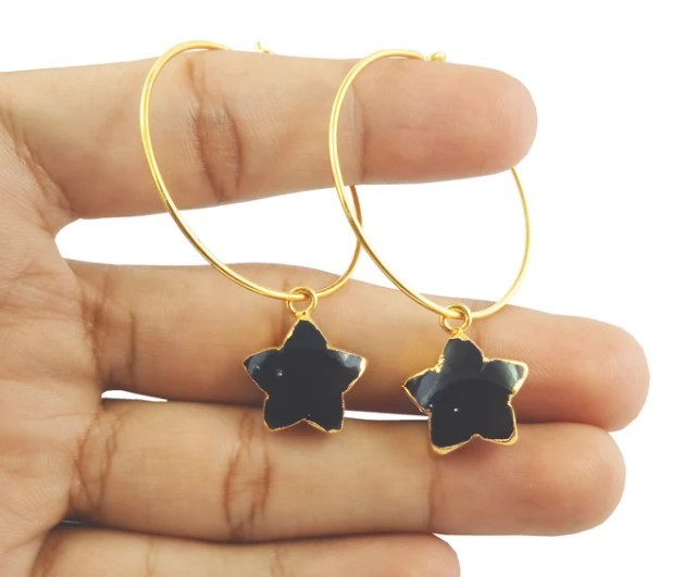 Hoop Earrings Star Gold Electroplated Gemstone Earring Gift for Her
