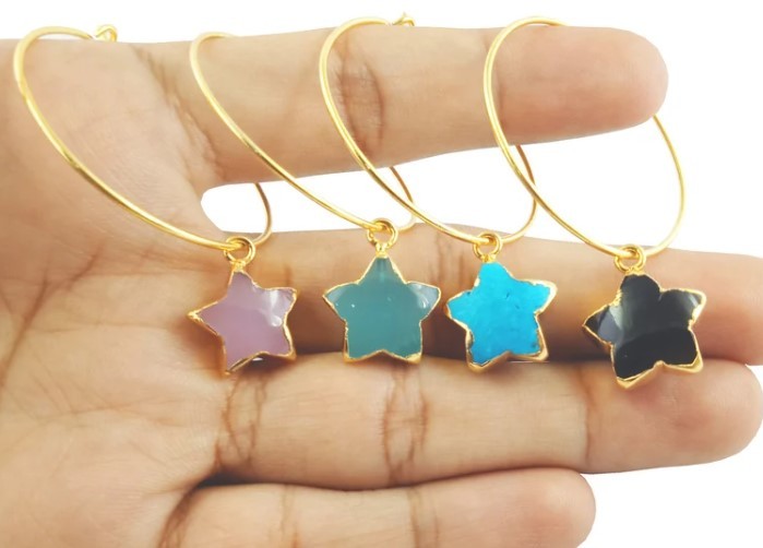 Hoop Earrings Star Gold Electroplated Gemstone Earring Gift for Her