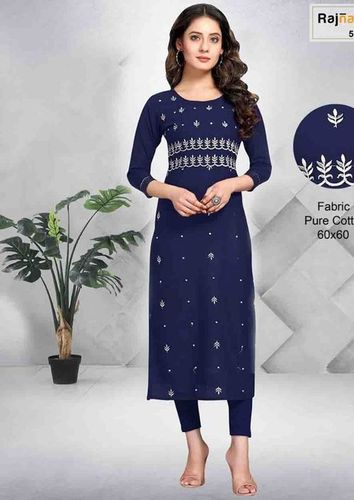 Cotton Kurti - Rajnandini Vol-18, Blue Color | Traditional Style, Casual & Daily Wear, Ladies Sizes S-XXL, Washable, 1 Year Warranty