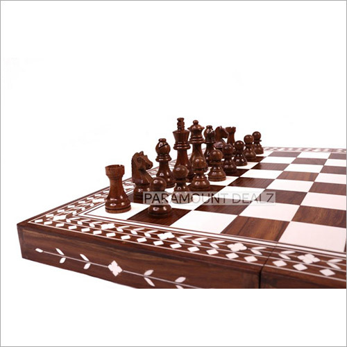 Solid Sheesham & Acrylic Ivory Inlaid 12 Inch Wooden Folding Chess Set