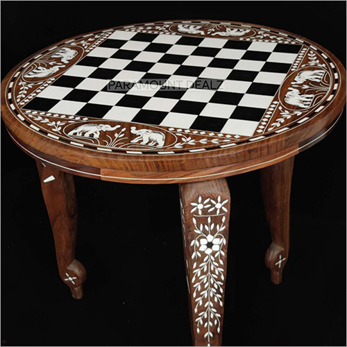 Handmade Inlaid Wood Chess Table