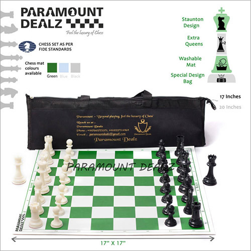 FIDE Standard Vinyl Chess Set with 2 Extra Queens And Chess Bag