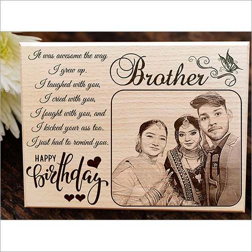 Customized Engraved Wooden Photo Frame with Carved Message Happy Birthday for Brother