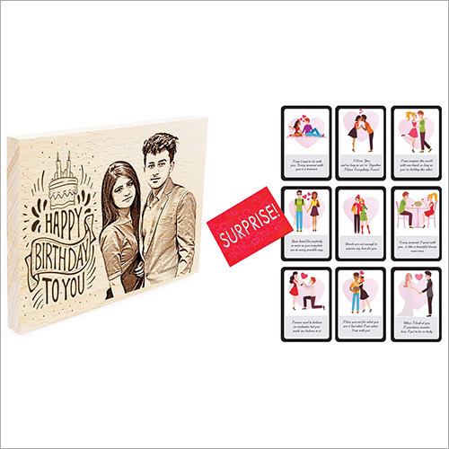 Combo of Personalized Wooden Engraved Photo Frame and Set of 9 Love Birthday Card
