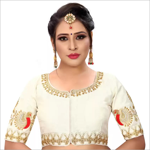 Cream Round Neck Women Bridal Blouse